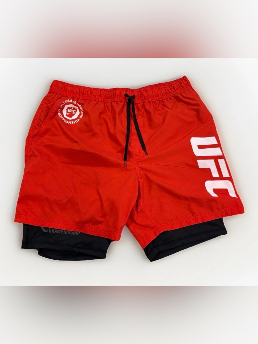 UFC Swim Trunks Size Large Compression Lining Swimming Shorts Red MMA